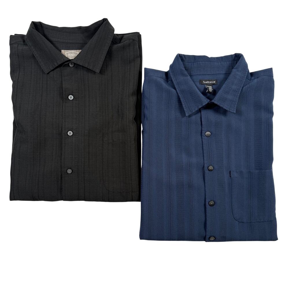 Lot of 2 Mens 3XLT Big Tall Short Sleeve Button Down Shirts Van Heusen Foundry